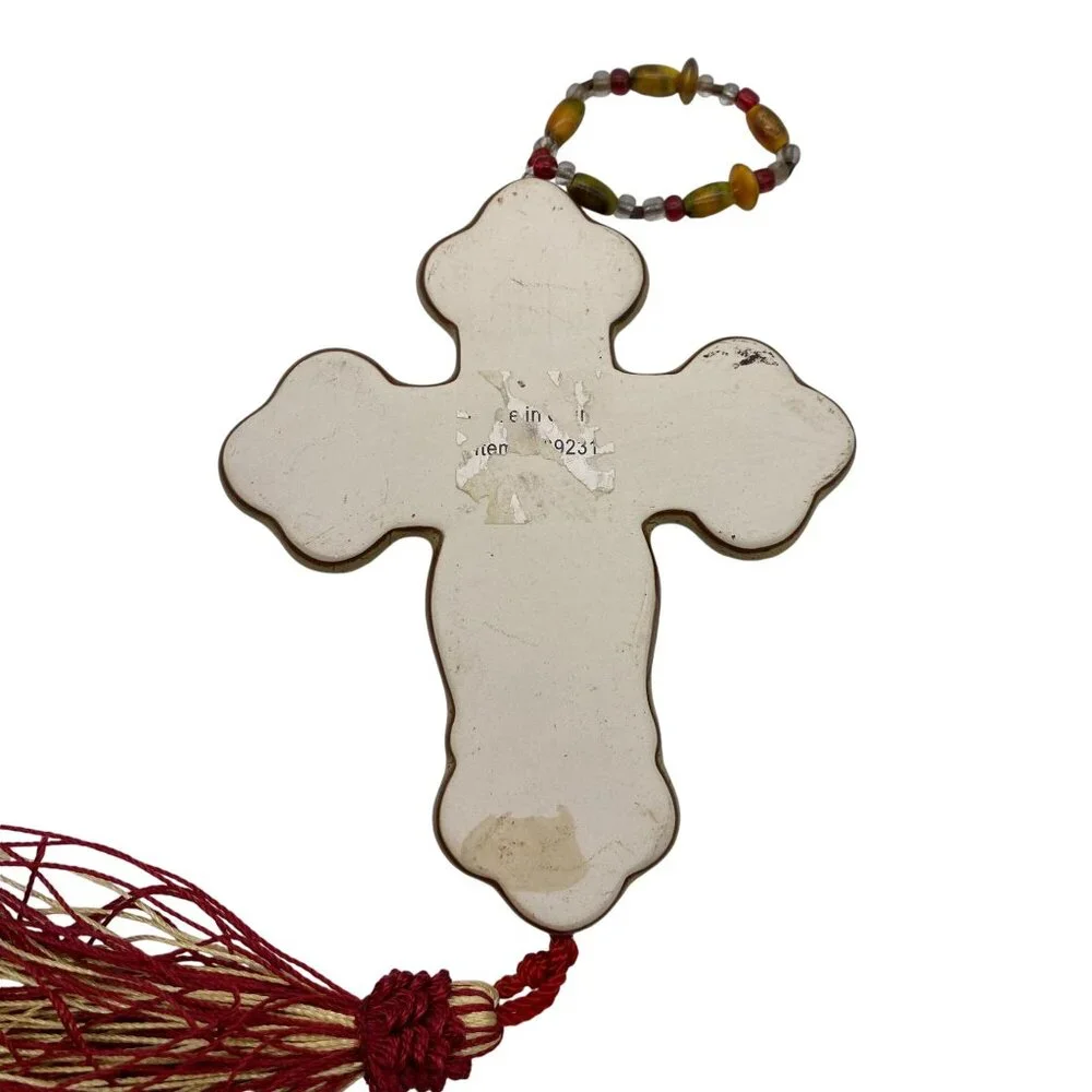 Ceramic hand made hanging cross ornaments hand painted Mexican‎ pottery